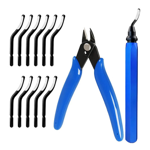 13 Piece Deburring Tool Kit With 11 HSS Blades And Precision Wire Cutter for Quick Burr Removal in 3D Printing Projects