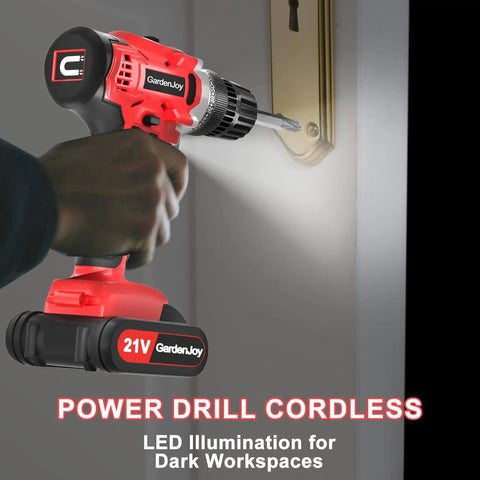 Cordless Drill Set With Battery And Charger, 21V Power Drill with LED, drilling into lock, great for home DIY projects