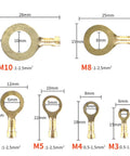 Top Shelf Heavy Duty Non Insulated Ring Terminals Solid Brass O Style Wire Connectors Pro Pack M3 Plus M4 M5 M6 M8 M10 image showing sizes M3 to M10