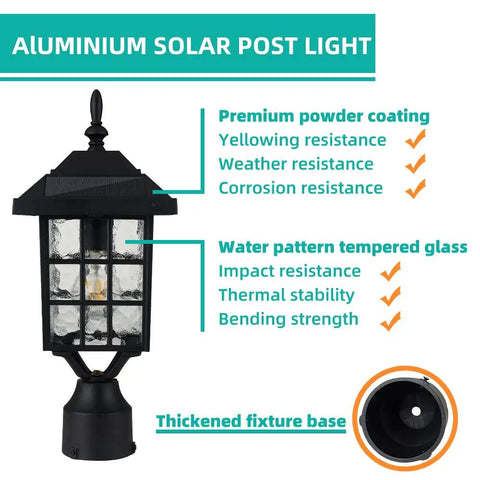 Solar Lamp Post Light Outdoor Matte Black Waterproof With 3.5 Inch Pier Mount Base Energy Efficient Solar Panel Auto On At Dusk