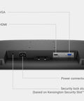 Back view of 27 Inch Full HD Monitor With 100Hz Refresh For Ultra Smooth Motion, IPS Panel Delivers Crisp Color And Wide Angles, Anti Glare Display, ComfortView Plus Reduces Eye Strain, HDMI And VGA Ports, TÜV Rheinland 3 Star Certified, Black showing HDMI and VGA ports, power connector, and security lock slot.