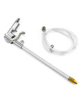 Heavy Duty Aluminum Pneumatic Spray Gun With Adjustable Nozzle Tip For High Pressure Cleaning, One Quarter Inch Inlet, displayed with hose