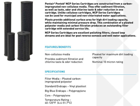 Big Blue Carbon Water Filter For Whole House 20 Inch Non Cellulose Carbon Impregnated Pleated Cartridge 20x4.5 10 Micron