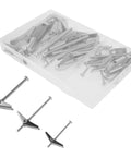 Heavy Duty Toggle Bolt Kit With Wing Nuts, 24 Pack Galvanized Iron Drywall Anchors in plastic case, three bolt sizes visible