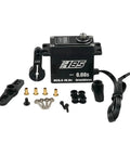 Hella Durable 85Kg High Torque Digital Servo With Waterproof Brushless Motor And Steel Gears For 0.08Sec Speed At 16.8V parts and accessories laid out, including servo and hardware.