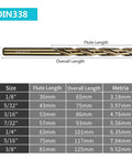 Five Thirty Second Inch Cobalt Drill Bit Set Of Ten M35 High Speed Steel Jobber Twist Bits diagram with dimensions table