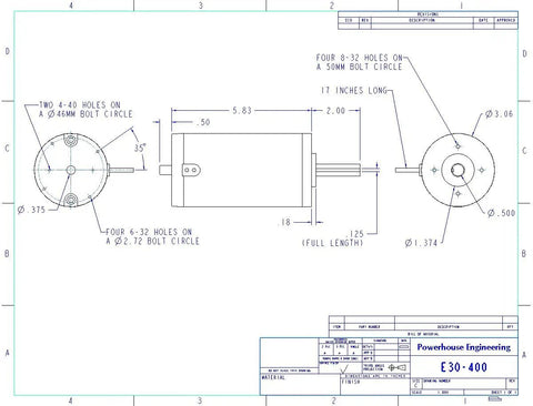 Technical drawing of Brushed Electric Motor 12V To 36V DC 5700 RPM No Load 1580W Peak Power 10.6 Nm Peak Torque, dimensions labeled.