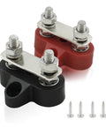Dual Battery Terminal Post Kit With One Quarter Inch Bus Bar Block And M6 Power And Ground Distribution Studs Red And Black