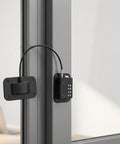 Heavy Duty 2 Pack Fridge And Cabinet Locks With 4 Digit Code Kid Safe Lock installed on a glass door for child proofing.