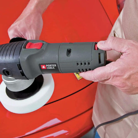 Car Buffer Polisher For Detailing, 6 Inch Orbital Polisher With Variable Speed 2,500 To 6,800 OPM in use on red painted surface