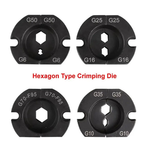 Hexagon crimping dies for Heavy Duty Pneumatic Terminal Crimping Tool With No Sweat Air Pressure Adjustment.