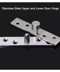 Heavy Duty Stainless Steel Pivot Hinges Set Of Ten Rock Solid Invisible Door And Cabinet Hardware Smooth 360 Rotary Swing Bottom Top Mount Rust Proof No Hassle Install with upper and lower hinge pieces.