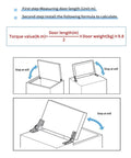 Diagram illustrating the installation and torque calculation for Adjustable Door Hinge With 360 Degree Rotation And Damping For Smooth Quiet No Slam Closing Embedded Torque Hinge With Rotating Shaft 1.0 N m 8x57mm Durable Circular Rod Soft Close Hardware For Interior Doors.