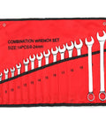 14 Piece Ratchet Wrench And Spanner Set With Fixed Head Handles For Tight Spaces Durable Anti Rust Finish displayed in red case
