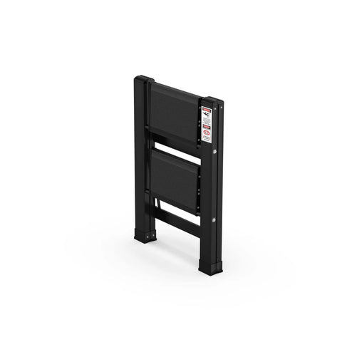 Two Step Aluminum Folding Ladder With Wide Anti Slip Pedals For Home And Kitchen, Lightweight Portable Stepladder, Black Finish folded view