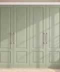 Top Shelf Two Pack Brushed Nickel Bifold Closet Door Knob Backplates Hella Tough Die Cast Zinc Escutcheon Plates on green closet.