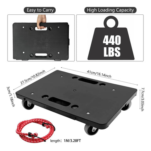 Heavy Duty Furniture Mover Dolly With Wheels 16 Inch Flat Cart Interlocking Design Black Holds Up To 440 Lbs