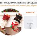 Adhesive Hooks Heavy Duty 15 Lbs Max Reusable Transparent Stick On Wall Hangers For Hanging Towels Robes Keys Bags In Bathroom Kitchen Outdoors 10 Pack No Nails Needed displayed with Christmas stockings on fireplace