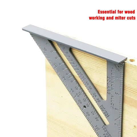 Aluminum Rafter Square 7 Inch With Double Sided Engraved Scales For Precise Carpentry And Woodworking on wood edge