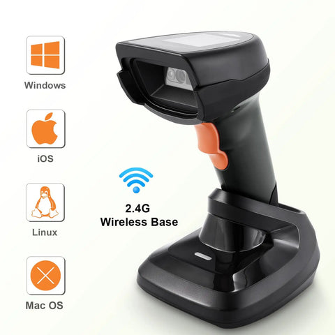 2D Wireless Barcode Scanner With 1.8 Inch Display, Rechargeable Handheld Reader, Plug And Play, Built In Base With 2.4G Dongle, Reads 1D And 2D Barcodes From Paper Or Screen Quick And Easy