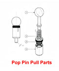 Heavy Duty Steel Spring Loaded Pull Pins For Home Gyms And Commercial Machines Half Inch Diameter Two Pack detailed exploded view.