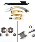 2.4 Ecotec Timing Chain Kit With Tensioner And Guides For 2010 To 2015 Chevy Equinox GMC Terrain Buick Verano Pontiac Saab Saturn 2.0L 2.2L 2.4L Engine Replacement OEM 9 4201S 9 4201SX including tensioner and gears layout on white background
