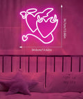 Pink Heart Angel Devil Neon Sign LED Light for Bedroom Wall Decor 14 By 13 Inch over bed with pink pillows
