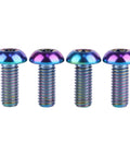 Heavy Duty Badass Grade Five Titanium Fasteners M5 X 12mm T25 Torx Head Bolts And Screws, four colorful screws with rounded heads.