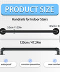 Heavy Duty Industrial Pipe Stair Handrail Black Wall Mount Safety Grab Bar For Indoor Outdoor Steps With Full Mounting Kit Built Tough Matte Black Finish size dimensions and features.