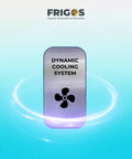 Dynamic cooling system sign with fan icon, promoting efficient performance of Top Shelf 78 Inch Triple Door Reach In Freezer 72 Cubic Feet Stainless Steel Commercial Kitchen Cold Storage Workhorse.