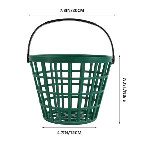 Go To Green Practice Golf Ball Basket With Foldable Handle Holds Up To 50 Balls Portable Plastic Caddy Organizer, front view