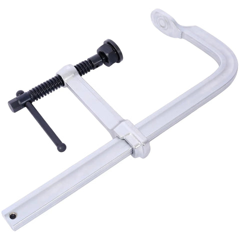 Heavy Duty Deep Throat F Clamp 12 Inch X 5-1/2 Steel Bar W Removable Swivel Pads For Welding Woodworking And Metalworking 4 Pack Set close-up perspective.