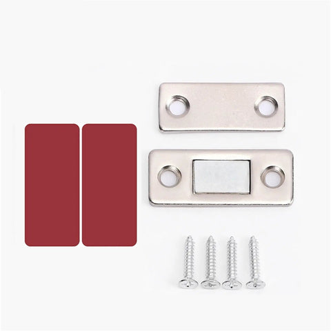 Magnetic Cabinet Catches Set For Quick Snug Closures Invisible Door Latches with screws, gold finish.