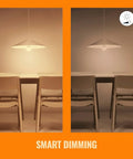 Two-Pack Color 60W A19 Smart WiFi Light Bulbs With 16 Million Colors showing dimmable light effect in dining area.