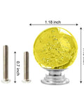 Top Shelf 12 Pack Of 30 mm Yellow Bubble Crystal Glass Cabinet Knobs With Dazzling Chrome Trim showing dimensions and screws.