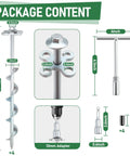 Package contents of Built Tough Heavy Duty Ground Anchors Screw In Stakes 12 Inch 4 Pack with drill socket and T handle