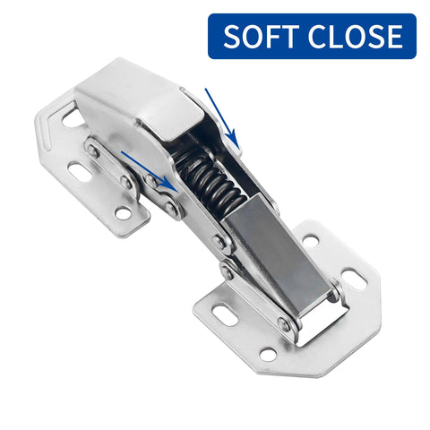 Hidden Soft Close Surface Mount 90 Degree Spring Hinges For Frameless Cabinets, metal construction, visible spring mechanism