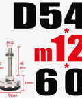 Adjustable Leveling Feet Stainless Steel Rubber Swivel Base For Furniture And Equipment M8 To M14 Threads Fits D54 x M12 x 60mm 2 4 6 10 Pack Heavy Duty Non Slip Rubber Cushioned Feet For Wobble Free Stability Black, D54 M12 60mm