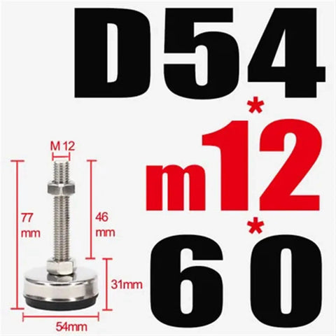 Adjustable Leveling Feet Stainless Steel Rubber Swivel Base For Furniture And Equipment M8 To M14 Threads Fits D54 x M12 x 60mm 2 4 6 10 Pack Heavy Duty Non Slip Rubber Cushioned Feet For Wobble Free Stability Black, D54 M12 60mm