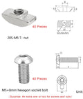 10 Set T Bracket Kit For 6mm T Slot Aluminum Profiles With 40 M5 T Slot Nuts And 40 M5x8mm Stainless Hex Socket Cap Screws Built Tough Pro Grade Aluminum Extrusion Connector Brackets And Corner Brace Plates: M5 T-slot nut and screw kit