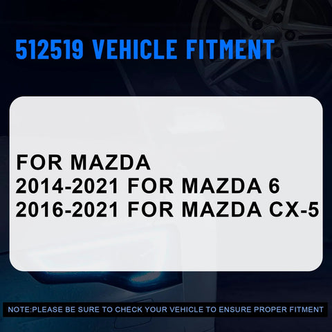 Image showing fitment details for Rear Wheel Bearing And Hub Assembly 512519 for 2014-2021 Mazda 6 and 2016-2021 Mazda CX-5.