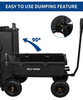Side view of Heavy Duty Poly Garden Dump Cart With 900 Pound Capacity, 5 Cu Ft Bed, 10 Inch All Terrain Pneumatic Wheels.