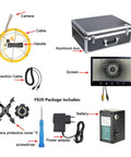 Badass HD Borescope Inspection Camera With 9 Inch Monitor And IP68 Waterproof Drain Sewer Pipe Endoscope Video featuring connection cables and aluminum case.