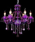 Crystal Modern Chandelier Lighting Fixture For Living Room And Bedroom Hanging Pendant Light In Purple With Candle Candelabra Design
