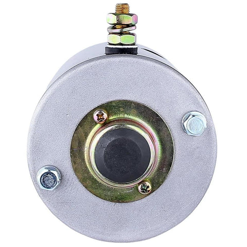 RAREELECTRICAL 12V hydraulic pump motor for RV levelers, CCW slotted shaft, front view, silver housing