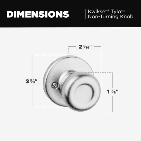 Tylo Dummy Door Knob For Interior Doors Non Turning Single Sided Handle For Closets French Double Doors And Pantry Satin Chrome Finish Push Pull Easy DIY Install dimensions image, 2 5/16 in