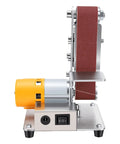 Mini 3 In 1 Belt Sander And Benchtop Grinder With Seven Speeds For Smooth Wood Sanding Metal Polishing And Fast Blade Sharpening A No Sweat Shop Essential side view of sander with a 13-inch abrasive belt and motor.