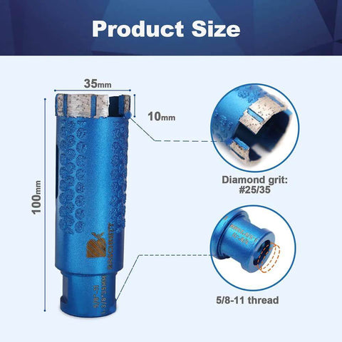 Blue laser-welded diamond core drill bit, 100 mm long, 35 mm diameter, 5/8-11 thread, Amazon brand