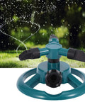 3 Nozzle 360 Degree Circular Rotating Garden Sprinkler For Lawn And Yard in action, showing water spray pattern on grass