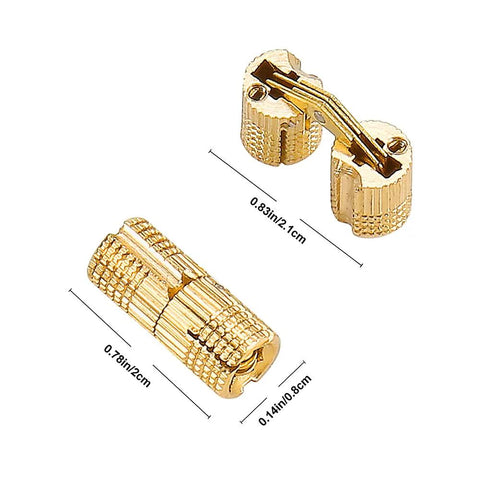 10 Pack Invisible Brass Barrel Hinges Hidden Concealed Furniture Hardware with 180 Degree Opening for DIY Jewelry Box Hand Craft Projects 8 mm x 20 mm, close-up view showing measurements